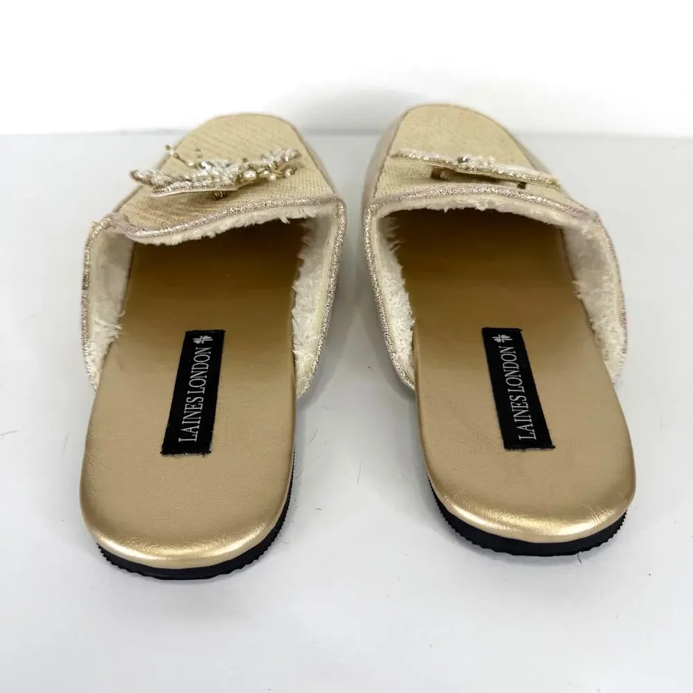 Laines London Mule Shoes Pearl Starfish & Lobster Brooches Cream Gold Size L 8/9